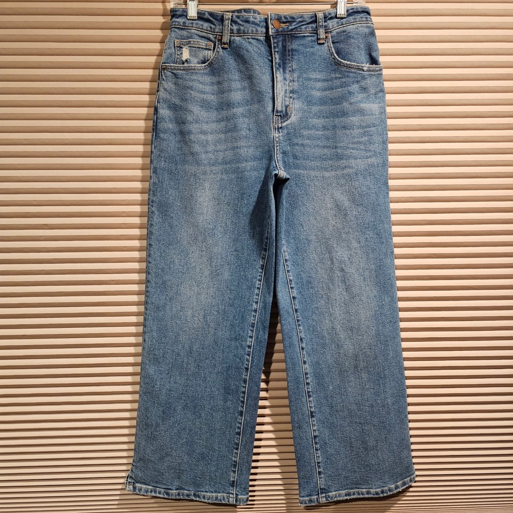 Oliver Logan Womens Wide Leg High Rise Cropped Jeans Medium Wash Blue Size 30